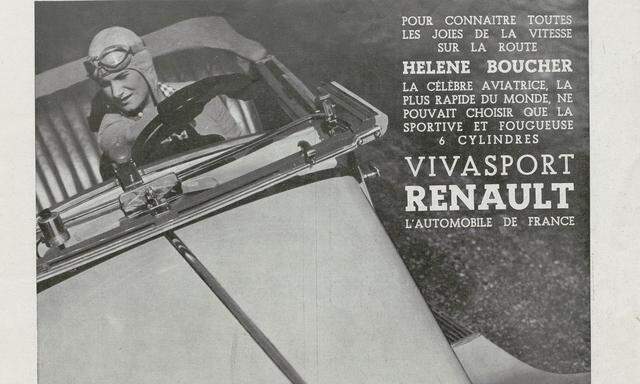 Gleich vermarktet: Rekordpilotin Hélène Boucher 1934 am Volant eines sportlichen Renault.