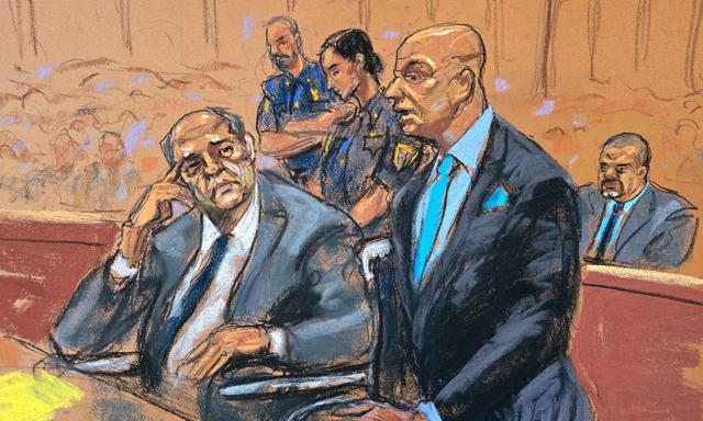 Gerichtszeichnung von Harvey Weinstein mit seinem Anwalt Arthur Aidala. 