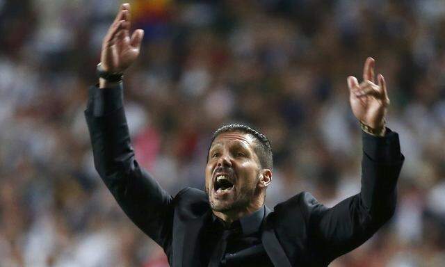 Atletico Madrid's coach Simeone reacts during his team's Champions League final soccer match against Real Madrid at the Luz stadium in Lisbon