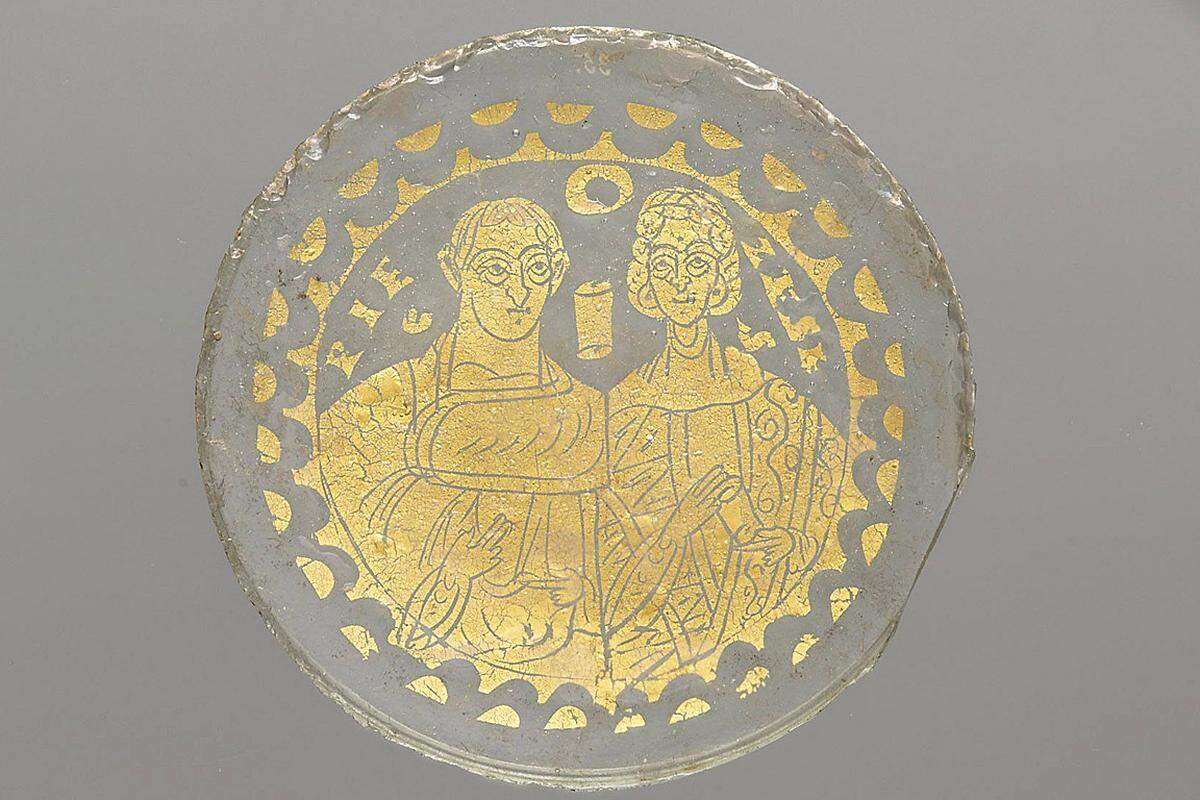 Goldglas: Ehepaar, Römisch, Spätantik, 1. Hälfte 4. Jh. n. Chr., Fundort: Rom, (c) KHM mit MVK und ÖTM