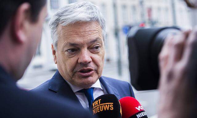 Vice Prime Minister and Foreign Minister Didier Reynders talks to the press ahead of a meeting of th