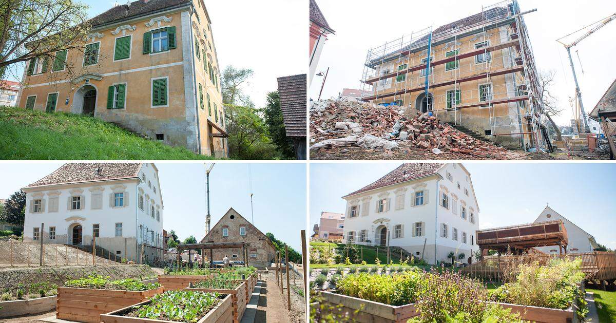 Acht Monate gaben sich die Bauherren Zeit, um aus Pfarrhof und Nebengebäude ein Restaurant - samt Terrasse -, eine Wohung sowie Appartements zu machen. Zudem wurde ein traditioneller Kräuter- und Gemüsegarten angelegt.