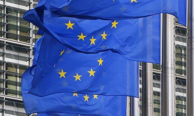 European flags are hung outside the European Commission headquarters in Brussels