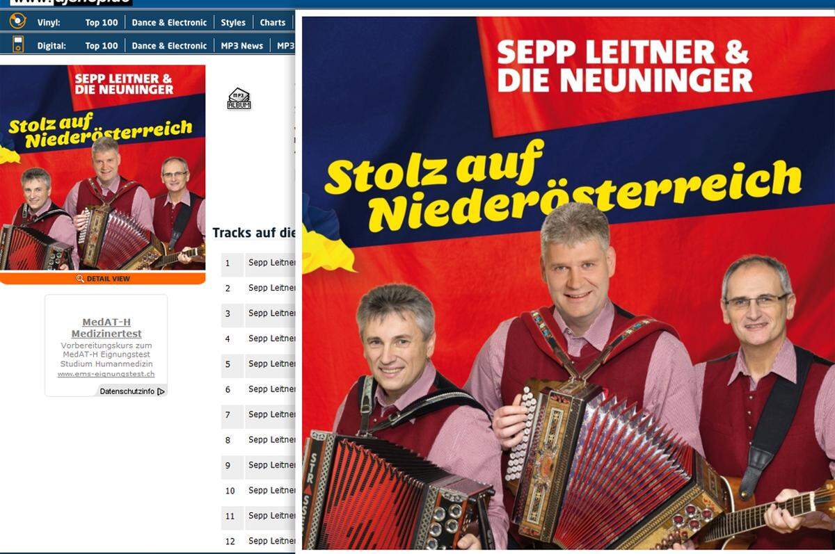 Sepp Leitner ist nicht nur SPÖ-Spitzenkandidat, er ist auch Volksmusikant. Im Wahlkampf greift er deshalb zur Ziehharmoniker. Sein gemeinsam mit "Die Neuninger" aufgenommener Longplayer trägt den Titel "Stolz auf Niederösterreich" - und enthält Hits wie "Wenn du viele Freunde hast", "Betthupferl Polka" oder auch das eingängige "Im Wald Drausst is Schoen", in dem auch der Jägerei gehuldigt wird - ein heikles Themenfeld angesichts der Jagdausflüge mancher Bundespolitiker.