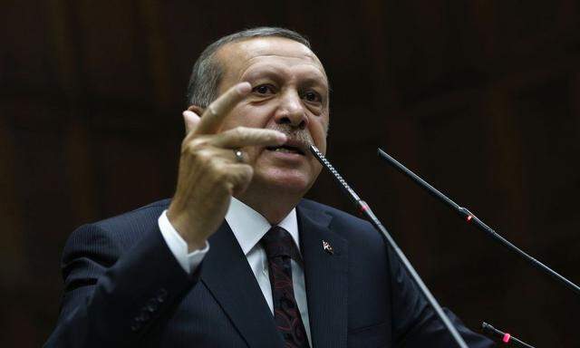 Erdogan addresses members of parliament from his ruling AK Party during a meeting at the Turkish parliament in Ankara