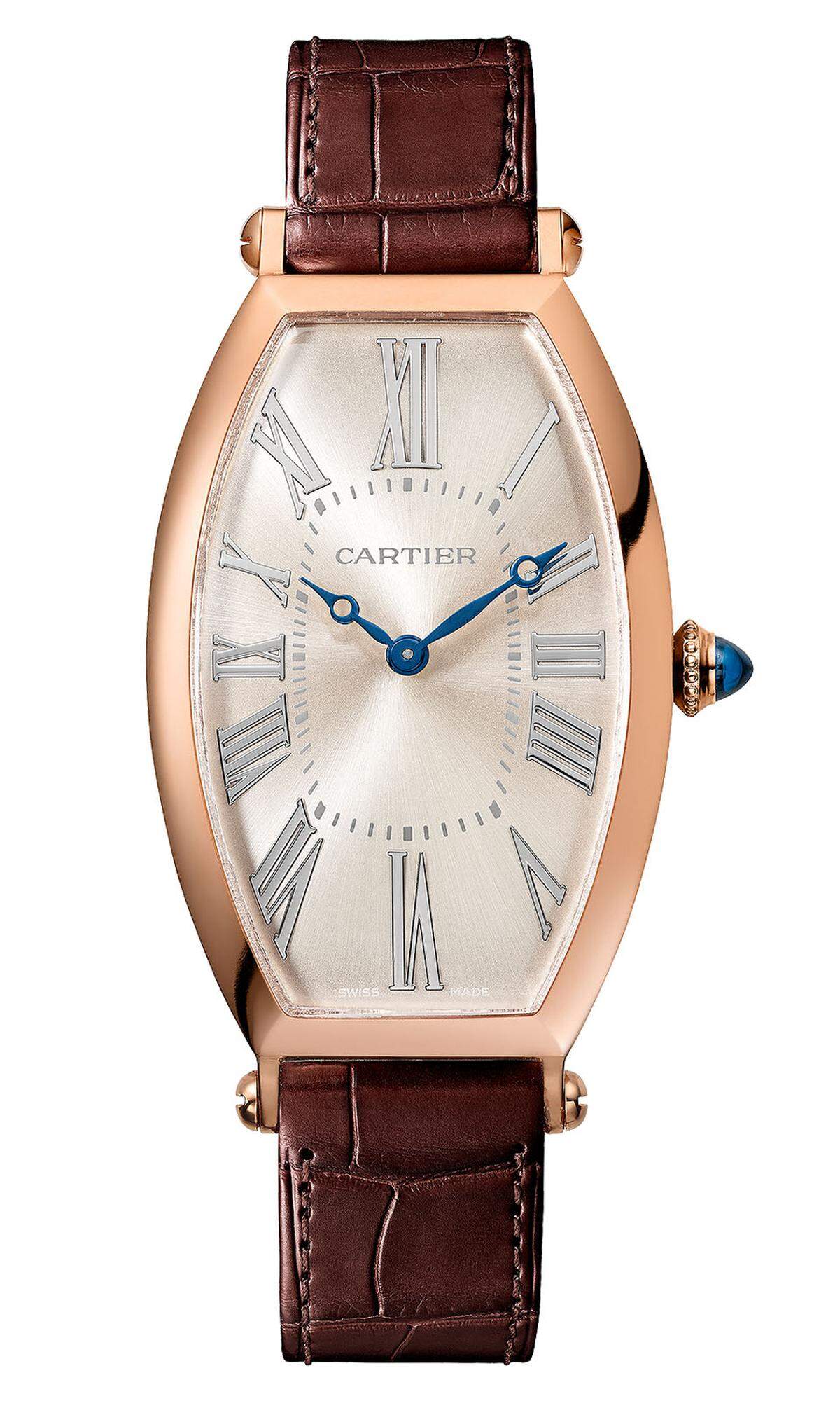 Cartier „Privé Tonneau". Cartier interpretiert eine seiner ältesten Armbanduhren neu – die „Tonneau"-Uhr aus dem Jahr 1906 mit der signifikanten Fass-Optik.