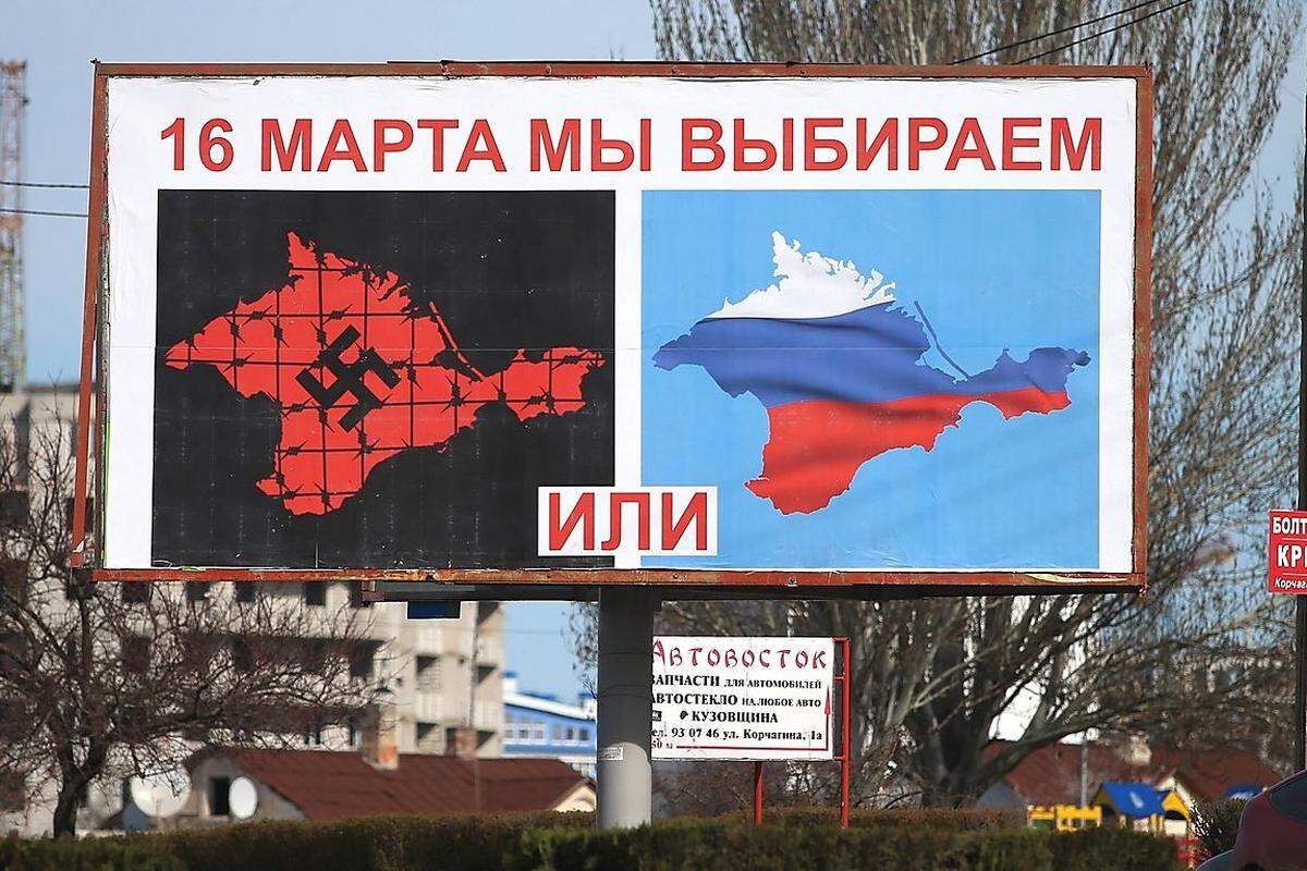 Drohung mit der Faschismus-Keule: Die pro-russischen Kräfte und Moskau stellen die Bewohner der Krim vor die vermeintliche Alternative "Faschismus oder Russland".
