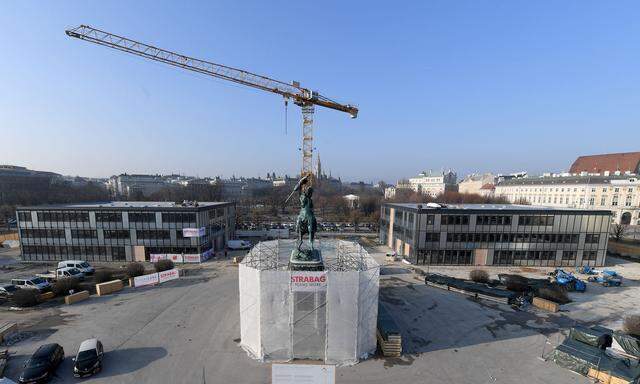 Büropavillons als Ausweichquartier für die Zeit des Parlamentsumbaus am Wiener Heldenplatz