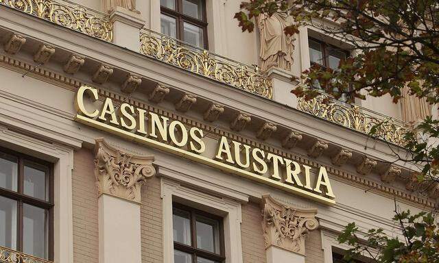 The logo of Austrian gambling monopolist Casinos Austria is pictured on its headquarters in Vienna
