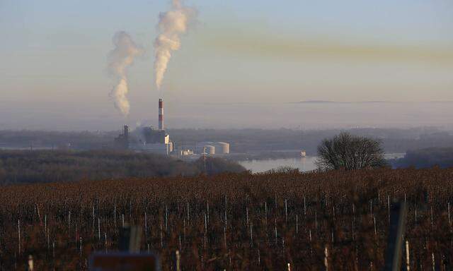 Sichtbare Luftverschmutzung durch das Kraftwerk Thei� an der Donau bei Krems in dem Heiz�l und Erdg