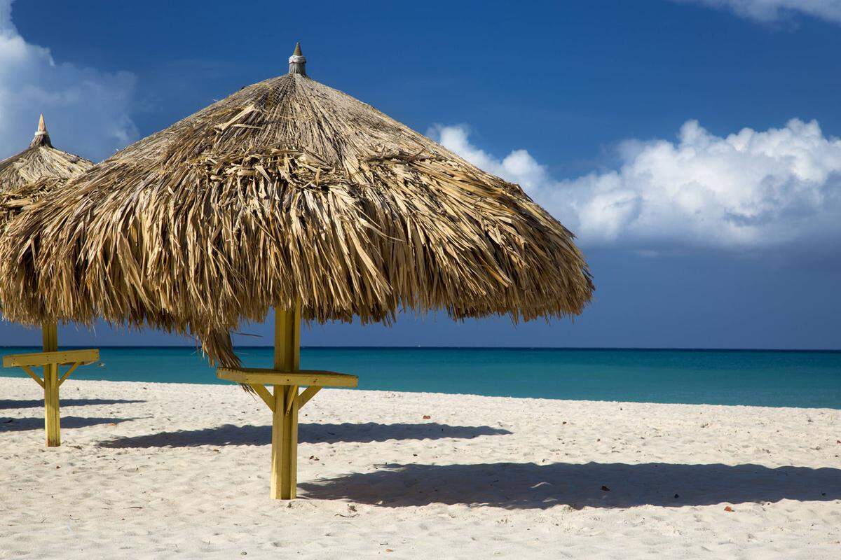 Der Eagle Beach liegt auf Aruba und zählt zu den schönsten Stränden der Karibik. Aruba ist eine holländische Insel vor Venezuela und wird von ihren Bewohnern liebevoll "One Happy Island" genannt.