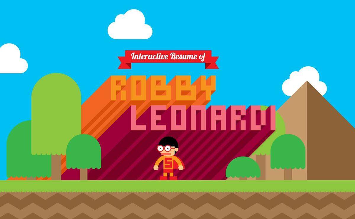 Robby Leonardi hat seinen Lebenslauf interaktiv gestaltet und optisch an Videospiel angegleicht. Für seine Website wurde er mehrmals ausgezeichnet.