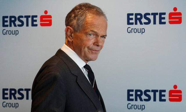 Erste Group Bank CEO Treichl arrives for a news conference in Vienna