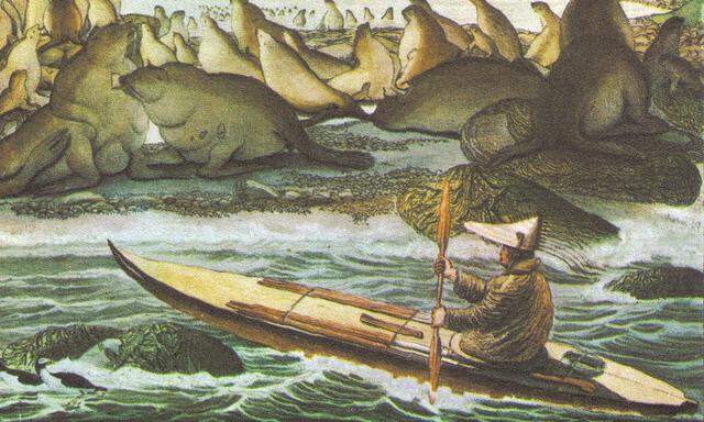 Louis Choris, der Illustrator auf der Rurik, hielt mit seinen Bildern fest, was Chamisso mit Worten beschrieb. Hier 1817 in der Beringsee.