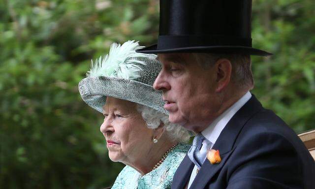 Her Majesty Queen Elizabeth II and Prince Andrew Duke of York arrive on day 5 of Royal Ascot 2018