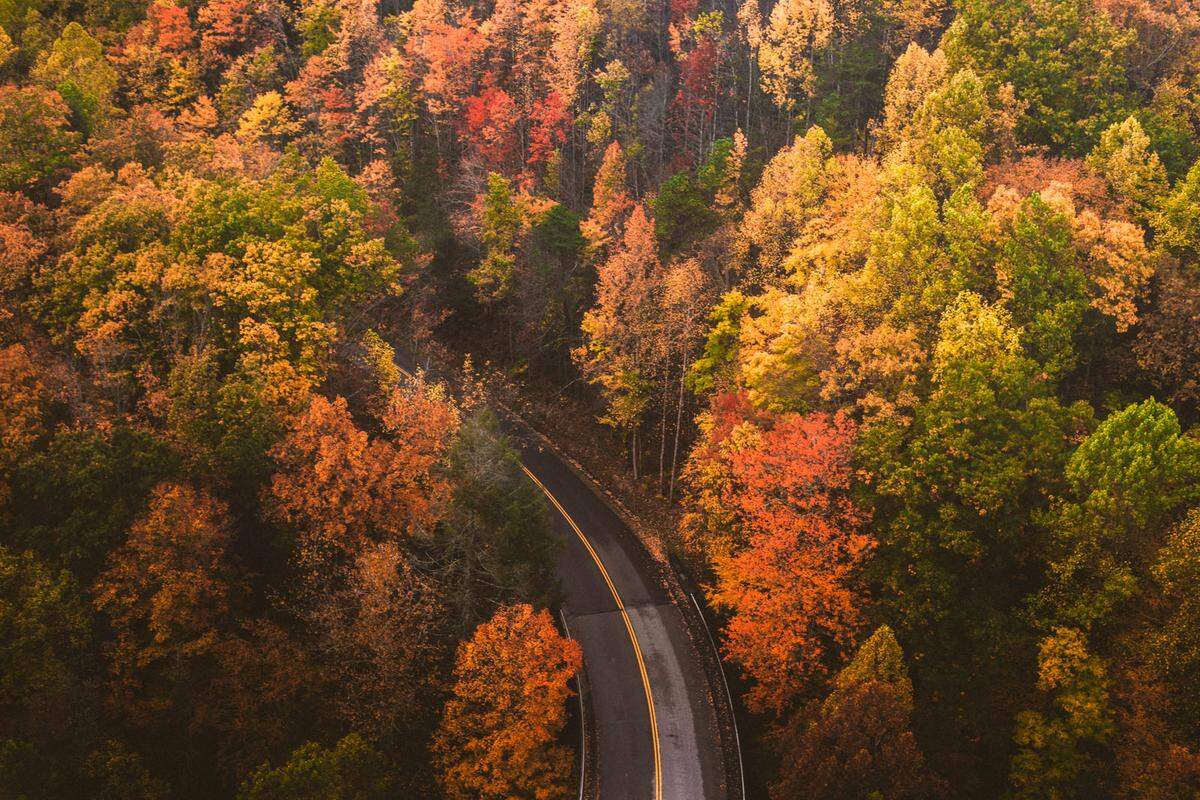 Ober Gatlinburg in Tennessee bietet durch das trocken-warme Klima einen Blätterwald in allen Nuancen von Gelb bis Rot. Die Region gilt als Erholungsgebiet und ist auf Wanderer und Spaziergänger bestens eingestellt, etwa mit fest installierten Fernrohren.