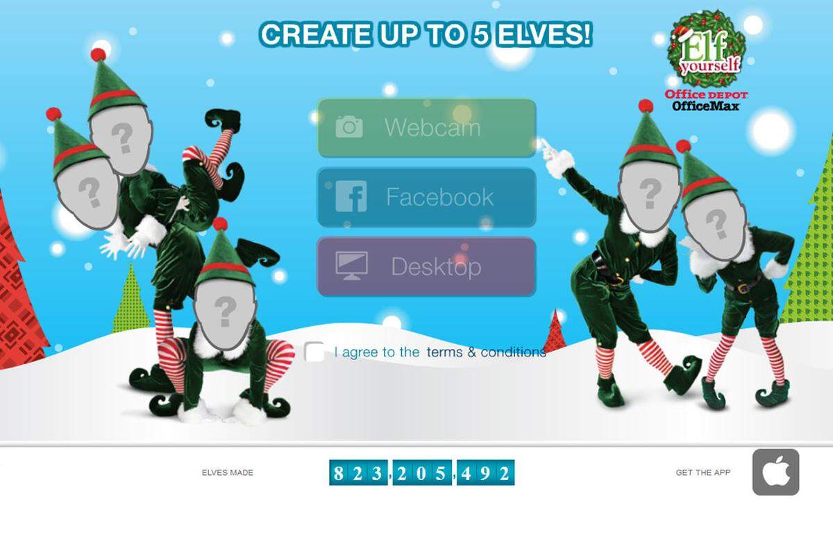 Lustige Weihnachts-Choreografien kann man nach wie vor mit einem "Elf Yourself"-Video verschicken, in dem die Gratulanten als Santas kleine Helfer auftreten.  Kostenlos für iOS und Android.