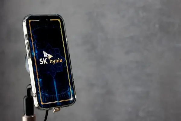 SK Hynix logo on a smartphone 