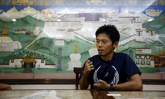 File photo of Japanese climber Nobukazu Kuriki speaking during his interview in Kathmandu 