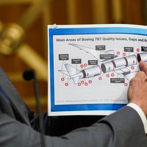 US Senator Roger Marshall zeigt eine Grafik zur Boeing 787 