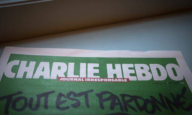 A display copy of the latest issue of satirical French weekly newspaper Charlie Hebdo is pictured at the Albertine bookstore which is part of the French Consulate in Manhattan, New York