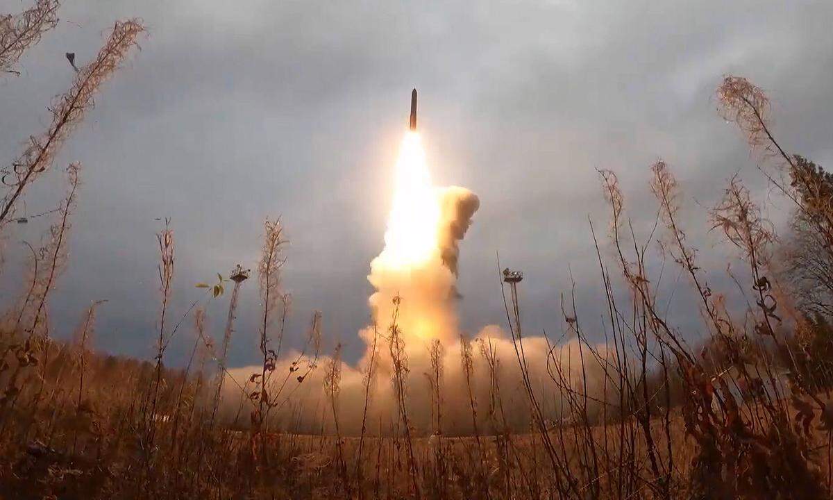 A Yars intercontinental ballistic missile is test-fired as part of Russia s nuclear drills from a launch site on October
