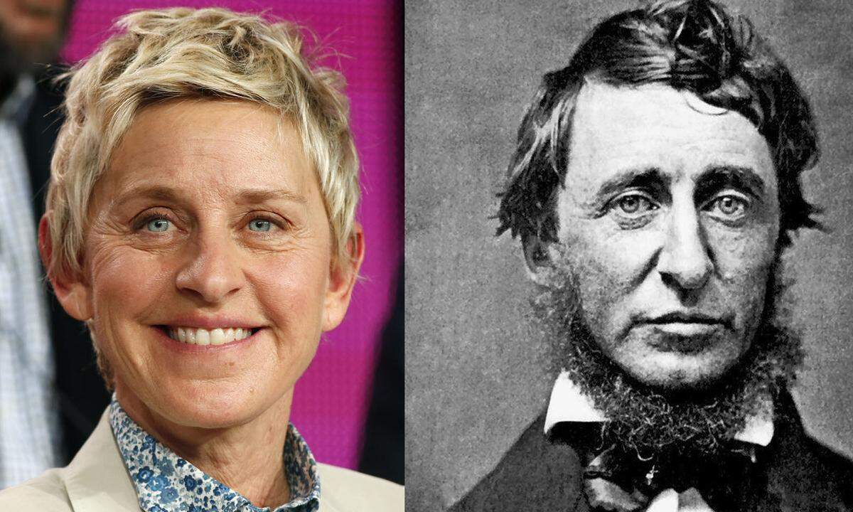 US-Komikerin Ellen Degeneres (l.) hat eine ganz schön großes Mundwerk, wie sie in ihrer Talkshow oder auch als Oscarmoderatorin beweist. Ruhiger verlief da schon das Leben ihres historischen Ebenbildes. Der amerikanische Philosoph und Schriftsteller Henry David Thoreau (r.) soll im 19. Jahrhundert ein recht einfaches Leben voller Entsagungen geführt haben.