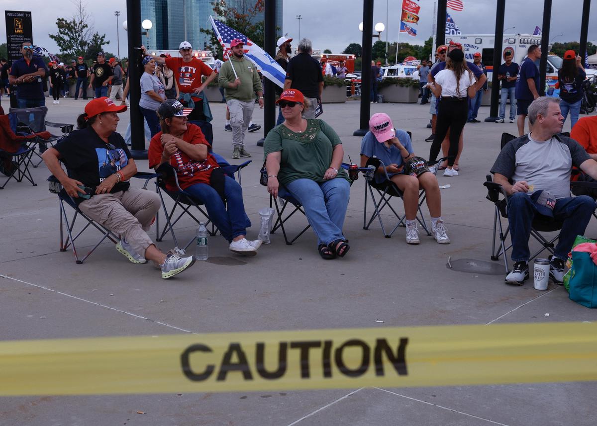 Trump fans camped outside the arena in Uniondale.