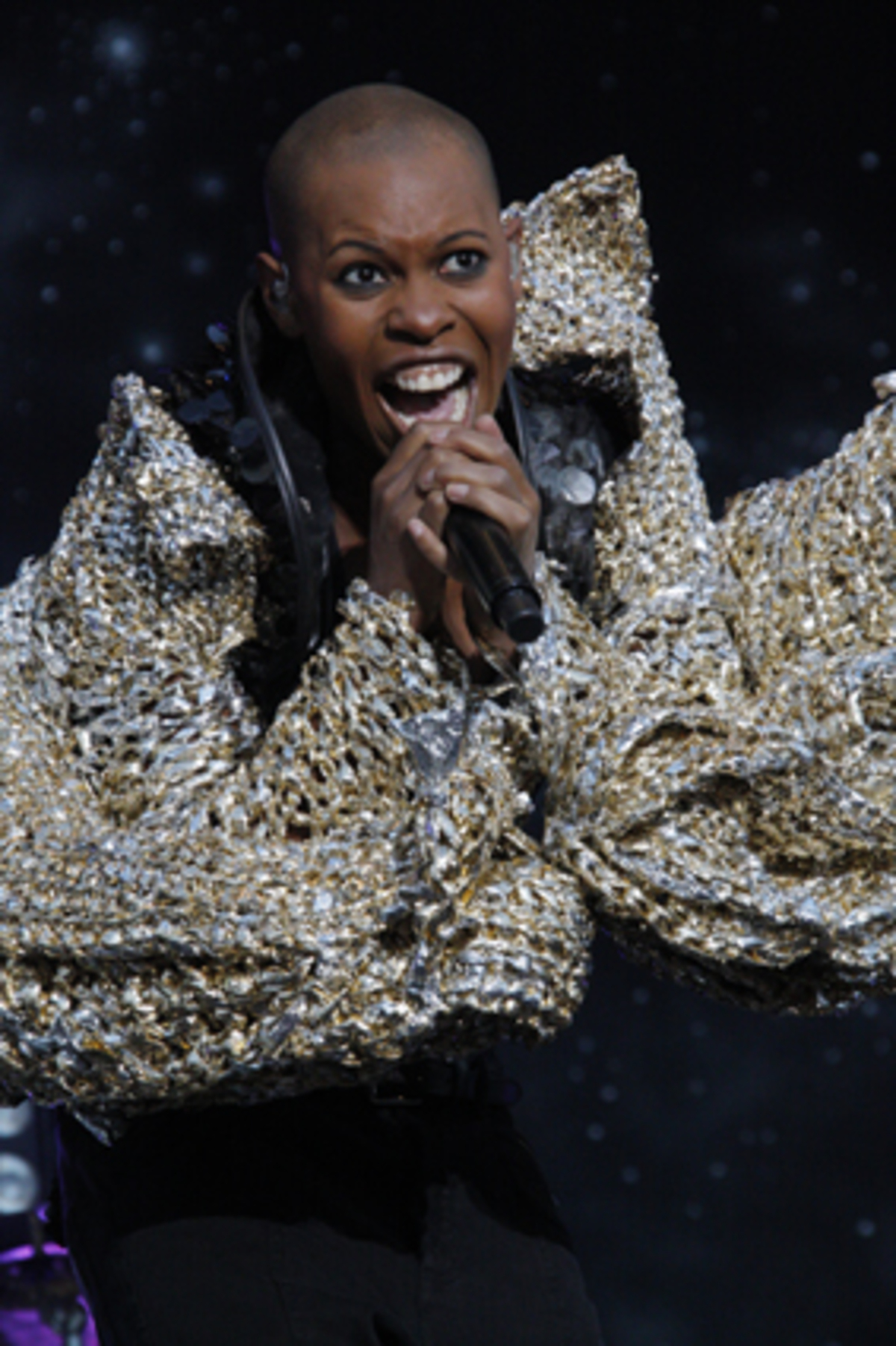 Auch ein Name, der schon vor zehn Jahren auf den Plakaten hätte stehen können: Skunk Anansie. Das Album "„Stoosh"“ machte die politisch engagierte Band um Sängerin Deborah Anne Dyer, genannt Skin, bekannt. "Yes, it's fucking political" hallte es aus den Boxen, als die charismatische Skin die Bühne in einer glitzernden goldenen Flügel-Jacke betrat.