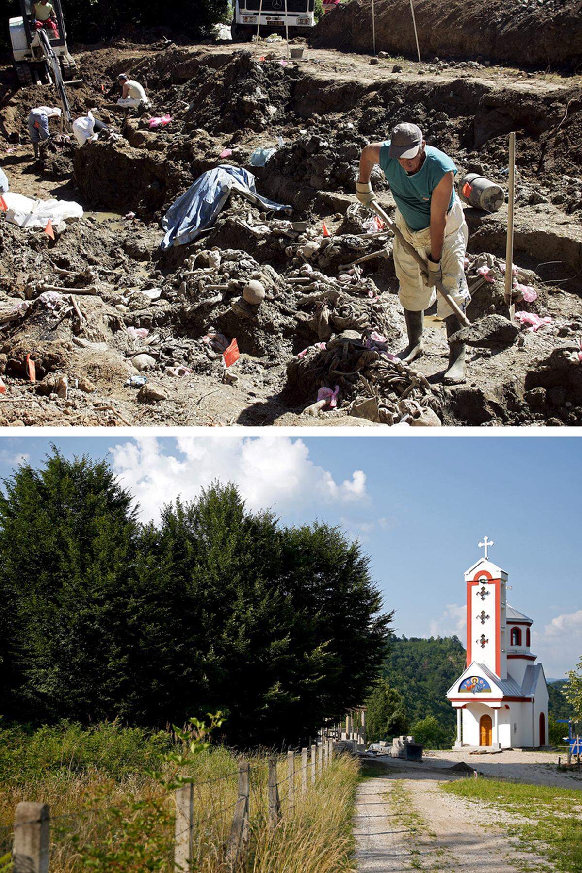 Ein Massengrab in Budak wird im Juli 2007 ausgehoben - heute steht hier eine Kirche.