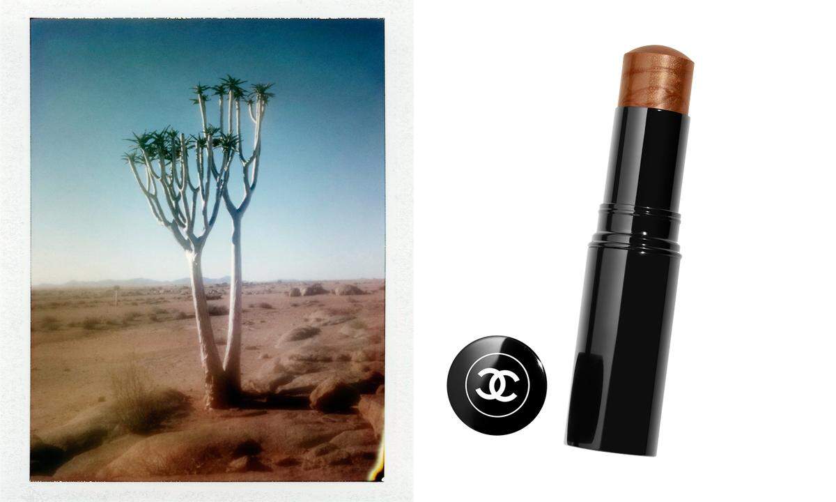 Spur im Sand. Eine Reise durch die Wüste wurde für Lucia Pica (sie hat den schönen Jobtitel „Global Creative Makeup and Colour Designer" bei Chanel) zur Inspiration für den Frühlingslook „Desert Dream". Im Bild: der leuchtende und pflegende „Baume essentiel Golden Light" (42 €).
