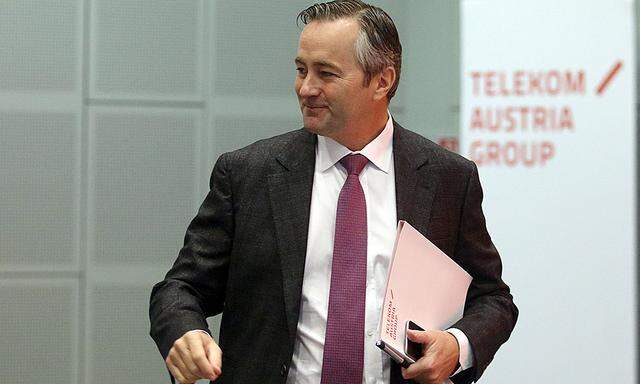 Telekom Austria Chief Executive Ametsreiter arrives for a news conference in Vienna
