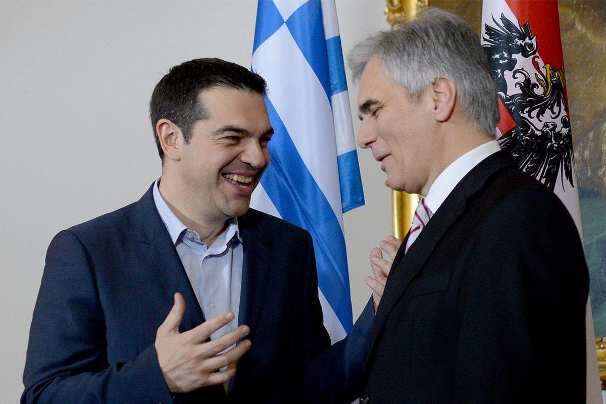 ... Am gleichen Tag umwirbt Tsipras in Wien Österreichs Kanzler Werner Faymann. "Ich konnte einen neuen Freund gewinnen."