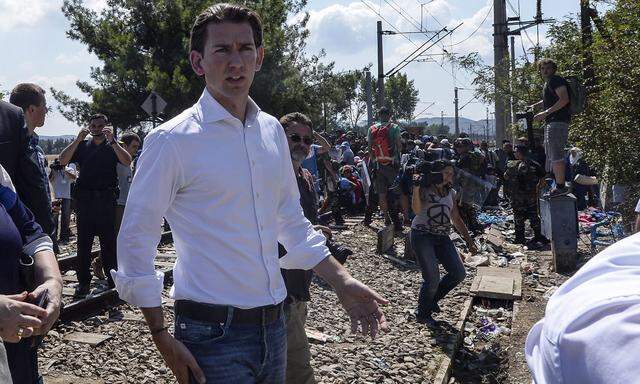 Auf der Balkanroute 2015: Sebastian Kurz in dem Land, das damals Mazedonien hieß.