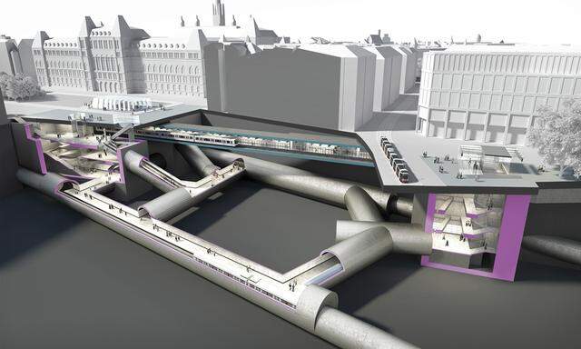 Eine 3D-Visualisierung zeigt die künftige U2/U5-Station Rathaus 