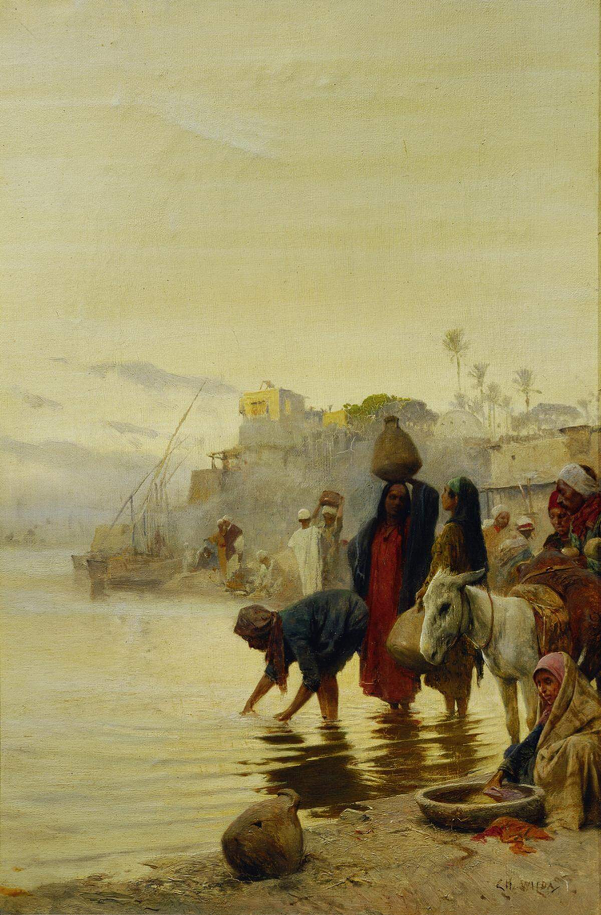 Das Belvedere widmet sich bis 14. Oktober 2012 österreichischen Malern im "Orient und Okzident".  Charles Wilda, Wäscherinnen am Nil