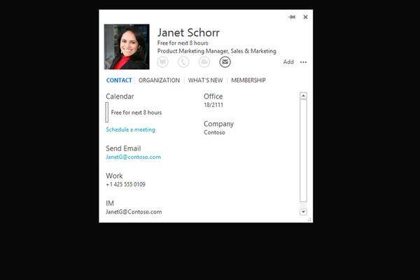 Neu sind auch erweiterte Visitenkarten, in denen zum Beispiel auch Neuigkeiten aus Social Networks angezeigt werden können. Für Tablets hat Microsoft am rechten Bildschirmrand zudem sogenannte "Quickactions" integriert, über die die wichtigsten Funktionen wie "Antworten" oder "Datei anhängen" zugänglich sind.IT-Verantwortliche können über eigene Policies festlegen, welche Dateien als Anhang verschickt werden dürfen und bei welchen der Mitarbeiter um Erlaubnis fragen muss.