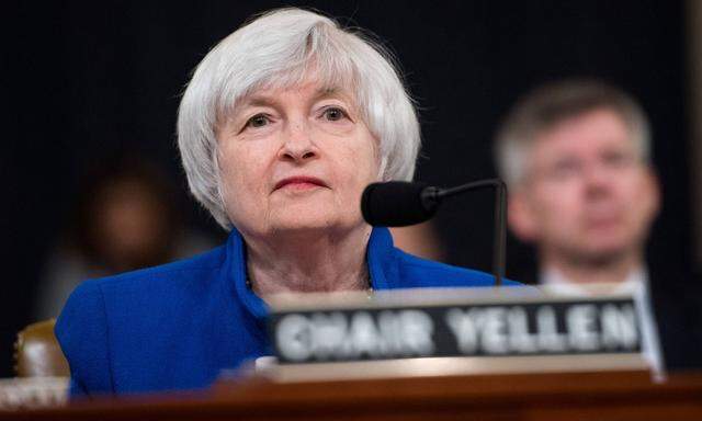 Janet Yellen Chair of the Board of Governors of the Federal Reserve testifies during a Joint Econo