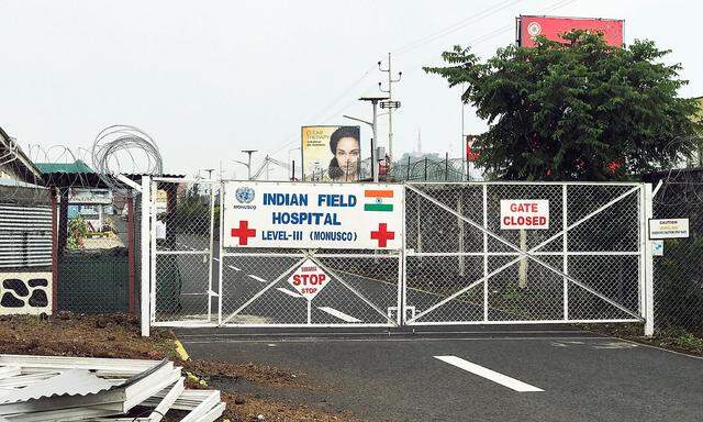 A general view of the locked entrance to the Level III Indian Field Hospital in Goma
