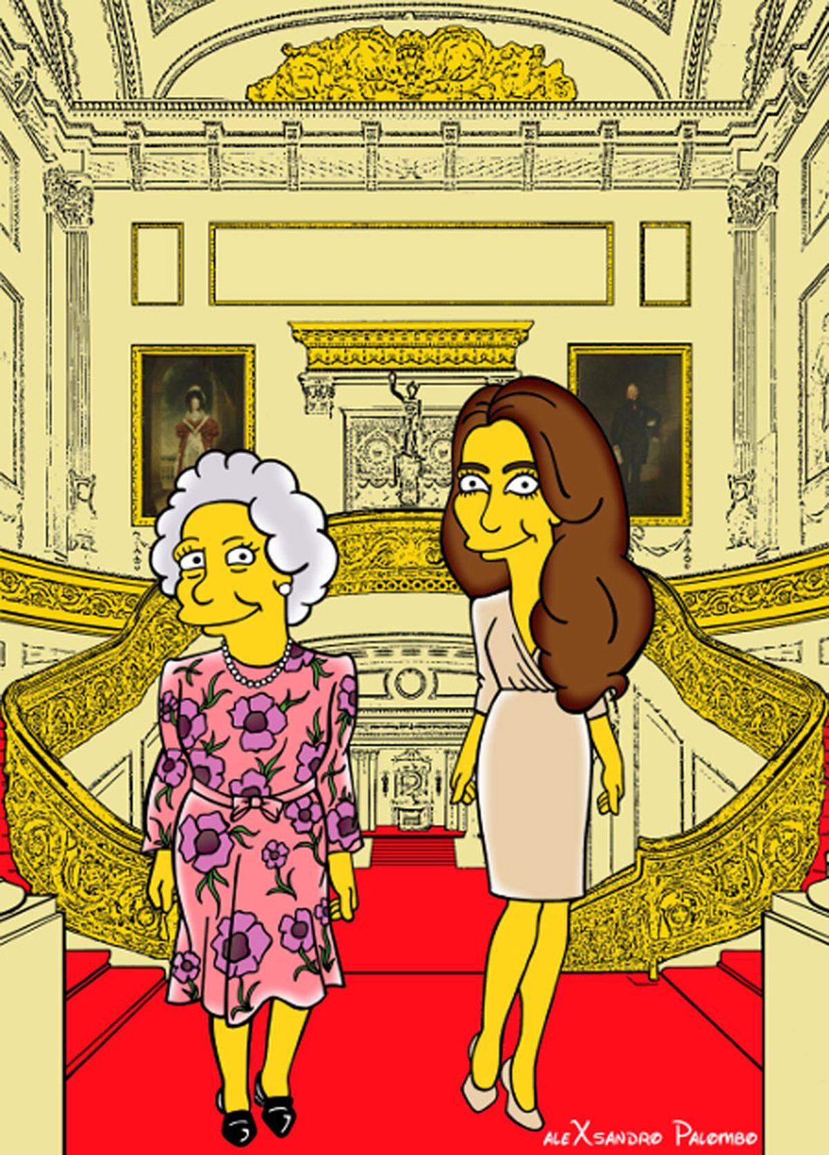 Noch mehr royale Simpson-Bilder finden sich auf Humorchic, dem Blog des Künstlers.