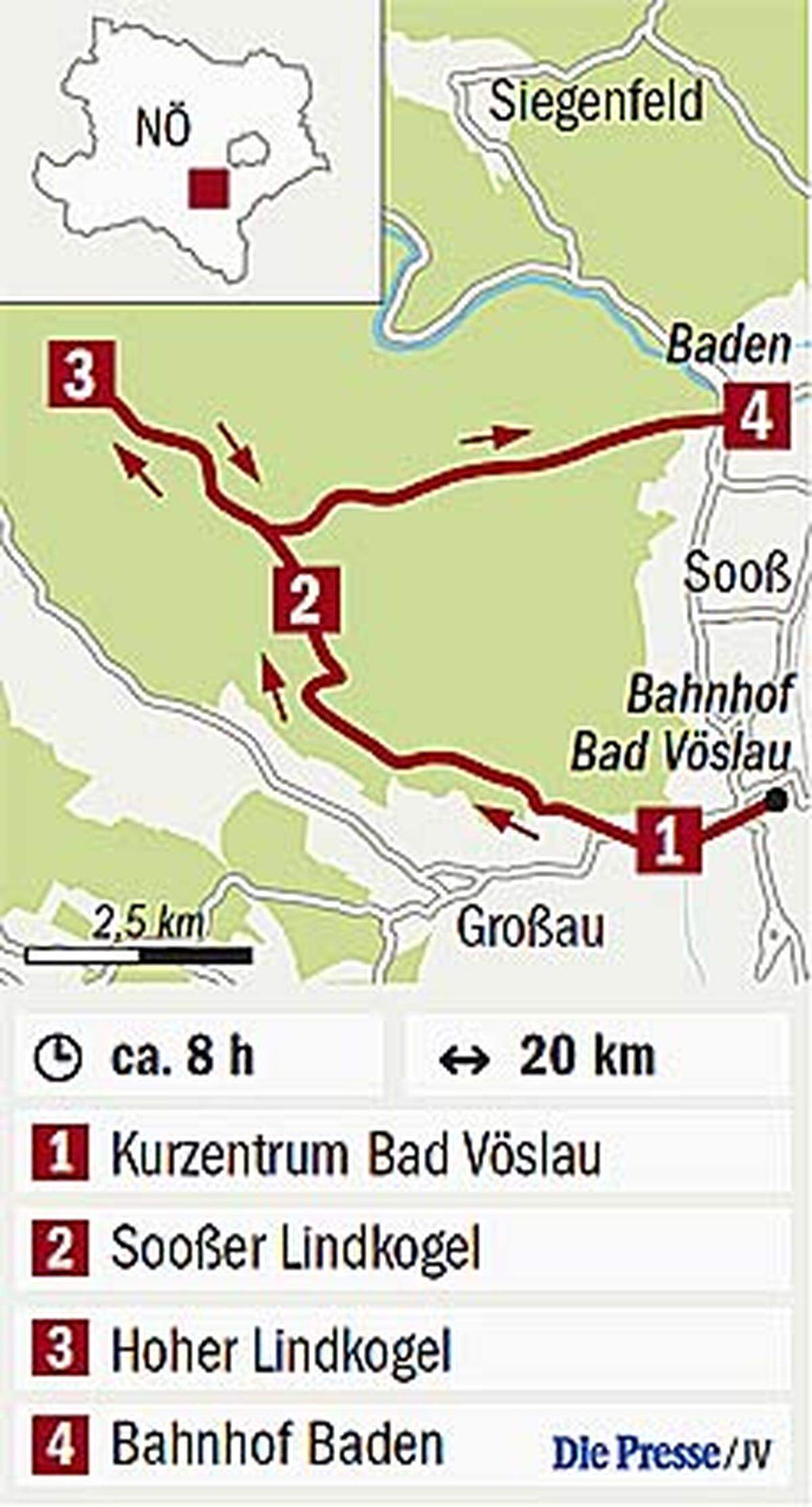 Anforderung: mittel Dauer: 6 - 8 Stunden  Startpunkt: Bad Vöslau Anfahrt: S-Bahn / ÖBB  GPS-Daten (?)  Zur Druckversion ... Alle Wanderrouten im Überblick