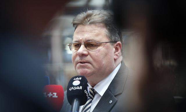 Lithuania's Foreign Minister Linkevicius arrives at an extraordinary EU foreign ministers meeting in Brussels