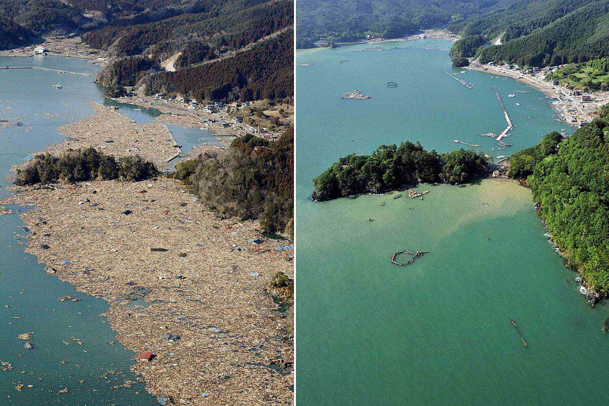 Die Bucht von Ishinomaki präsentiert sich drei Monate nach dem Tsunami nahezu idyllisch.