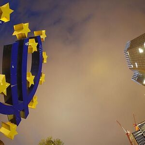 The euro sign landmark is seen at the headquarters of the European Central Bank (ECB) in Frankfurt
