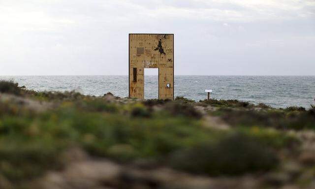 The 'Door of Europe' monument, which commemorates migrants who died on their journey, is seen on the southern Italian island of Lampedusa