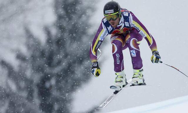 Jansrud of Norway speeds down during the men's Alpine Skiing World Cup Downhill race in Kitzbuehel