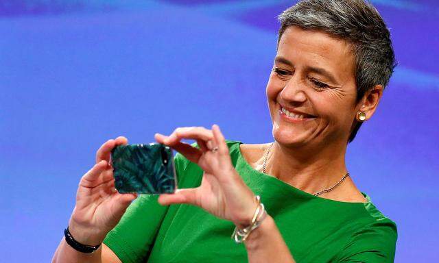 EU Competition Commissioner Vestager holds a news conference in Brussels