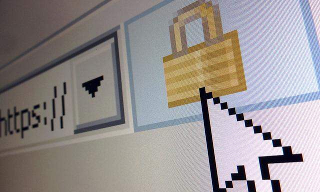 A lock icon, signifying an encrypted Internet connection, is seen on an Internet Explorer browser in Paris