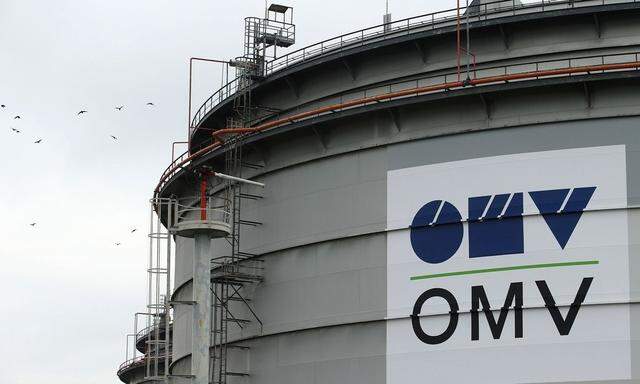 The logo of Austrian oil and gas group OMV is pictured on an oil tank at the refinery in Schwechat