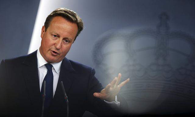 Britain´s PM Cameron speaks during a joint news conference with Spain´s PM Rajoy at Moncloa palace in Madrid